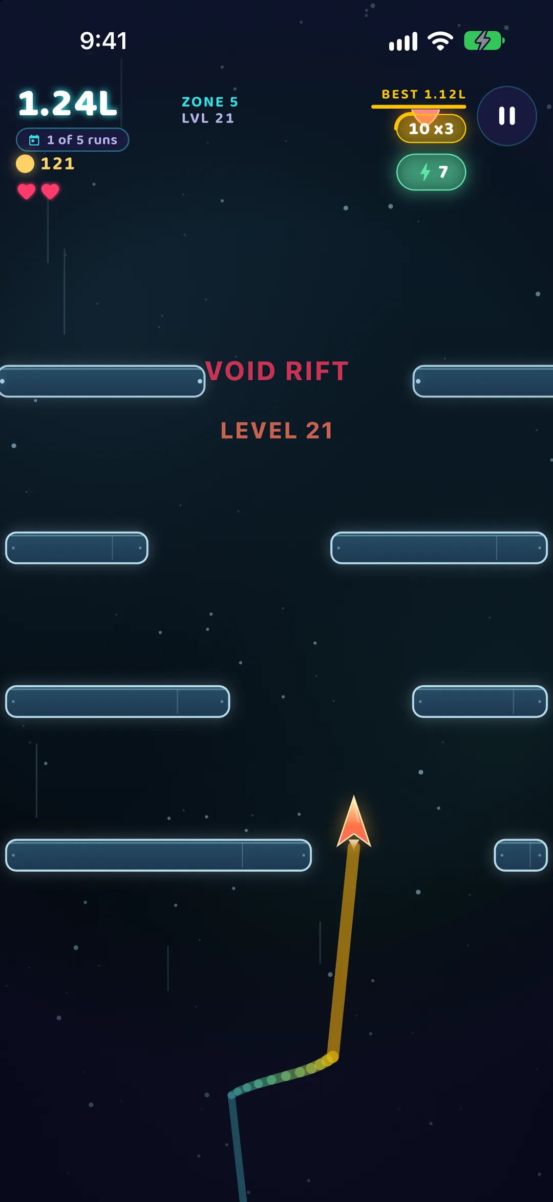Arrow Rush gameplay: arriving in a new zone, Void Rift, at level 21