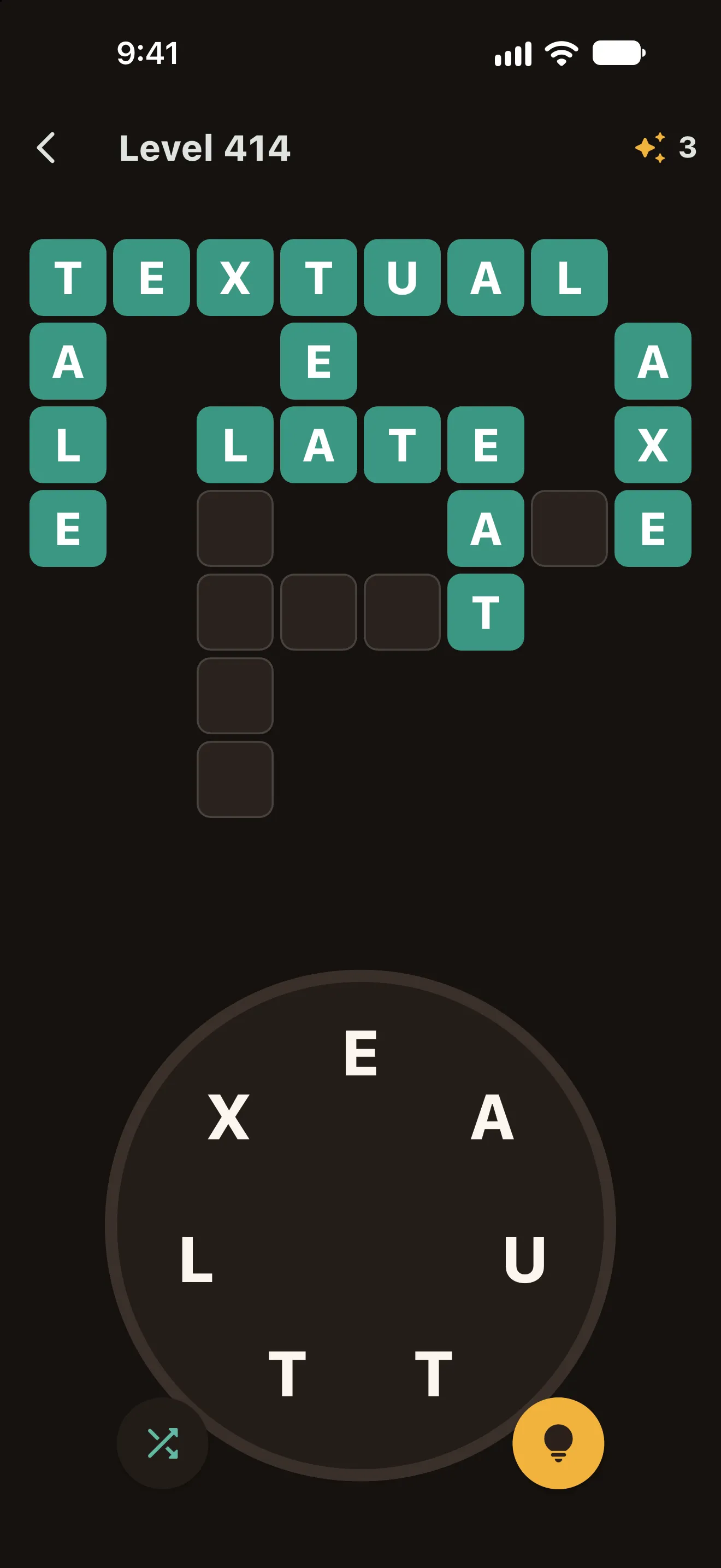 LexiBrew level in the dark theme