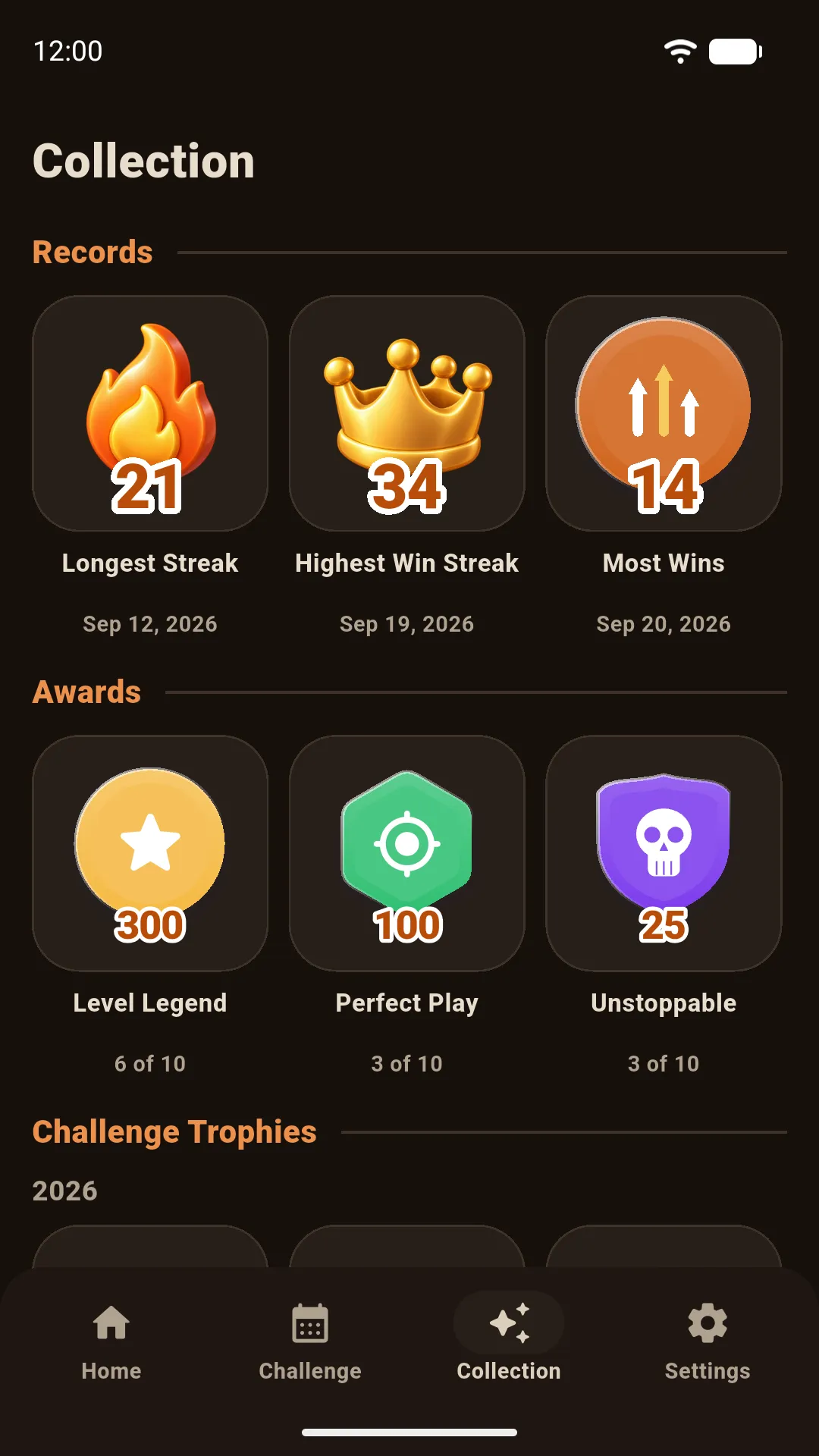 Fletch! Collection: records for longest streak, highest win streak and most wins, and the awards earned